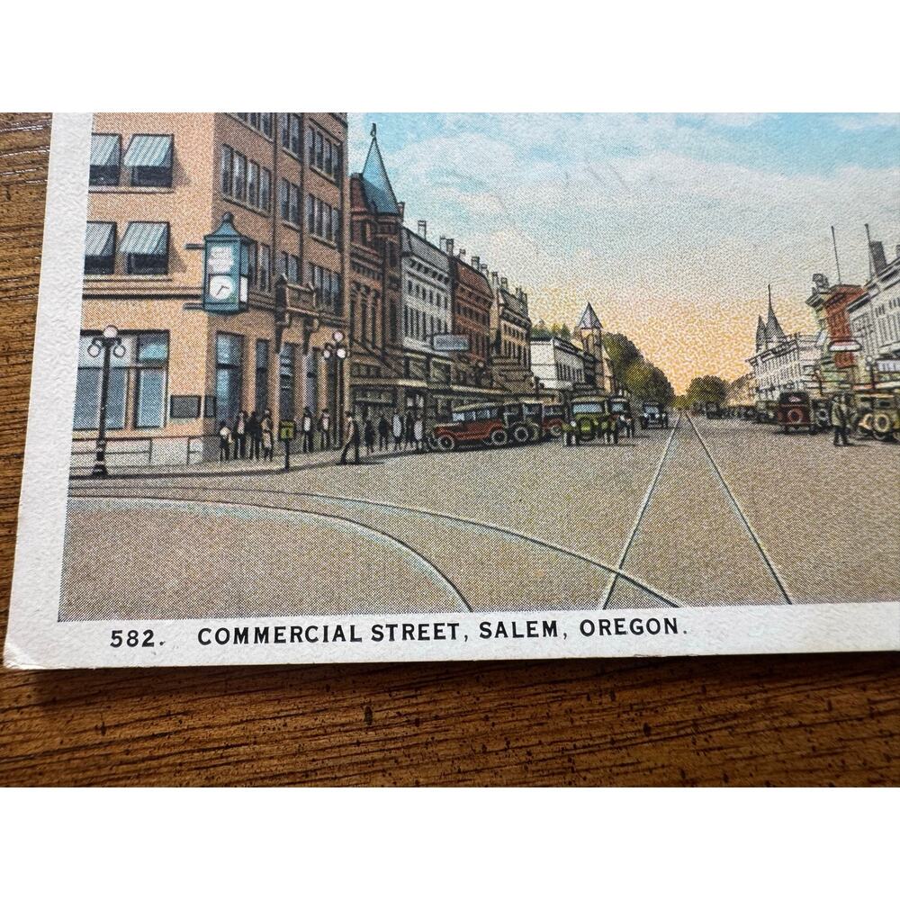 Vintage 1929 Commercial Street Salem Oregon Linen Postcard Posted - Picture 2 of 9